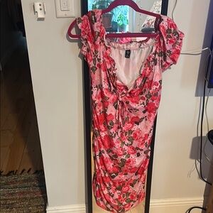 Floral Pink Dress with Ruffle Sleeves